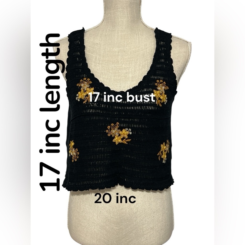 Elegant Black and Yellow Embroidered Tank Top- XS-S - Picture 6 of 6